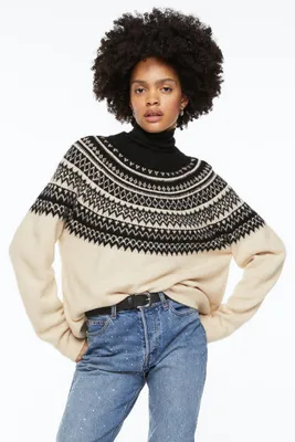 Ladies - Blue Jacquard-knit Sweater - Size: Xs - H&M