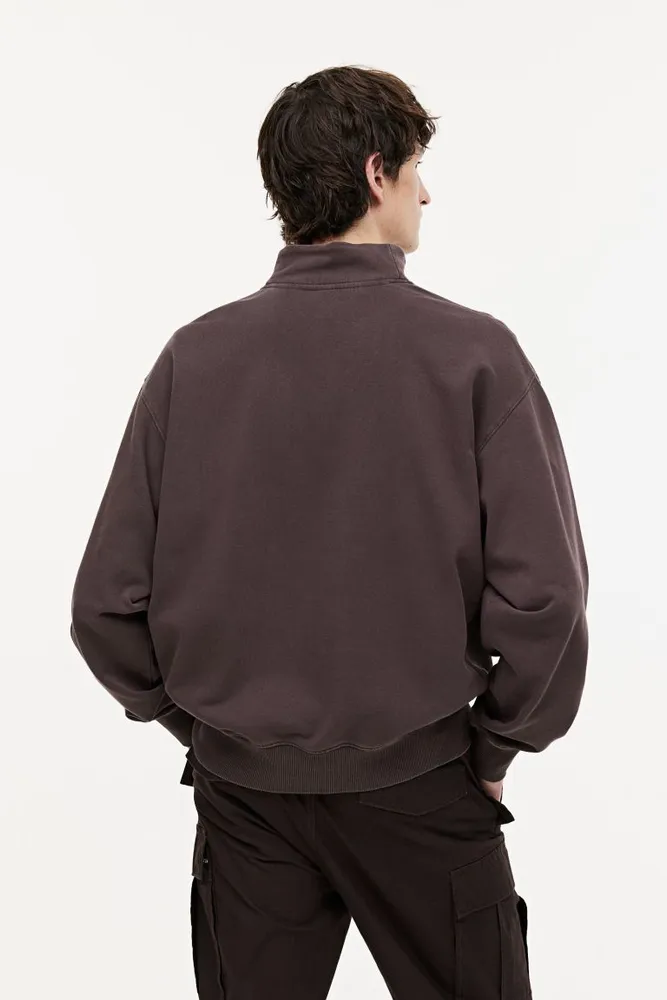 Relaxed Fit Half-zip Sweatshirt - Black - Men