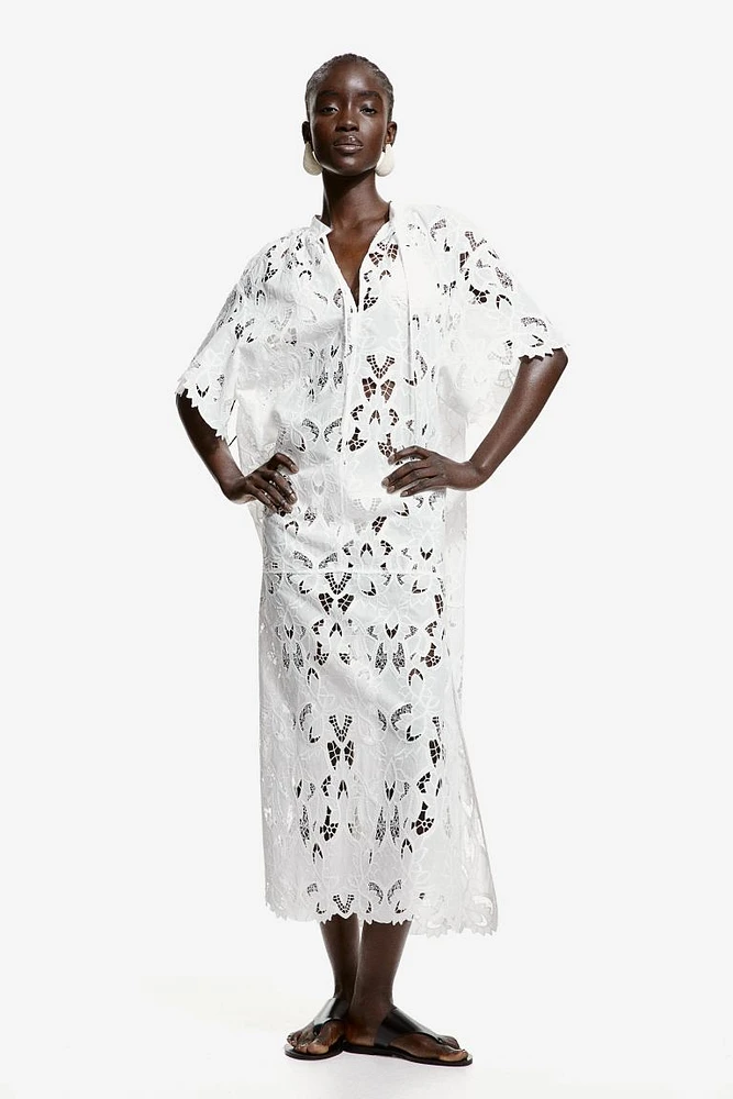 Kaftan Dress with Eyelet Embroidery