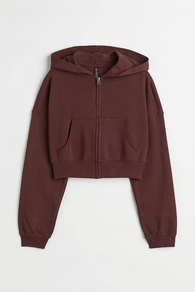 Hooded Crop Sweatshirt Jacket
