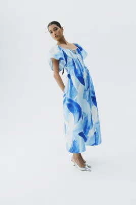 Smocked-waist Midi Dress