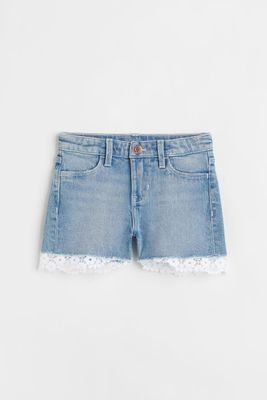 Lace-trimmed Denim Shorts