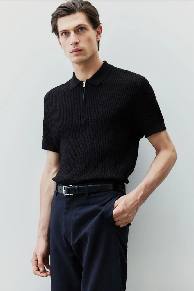 Slim Fit Cable-knit Polo Shirt