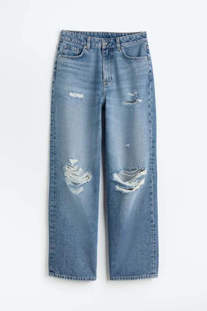 Baggy Cotton Denim Zipped Jeans
