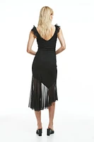 Frill-trimmed mesh dress