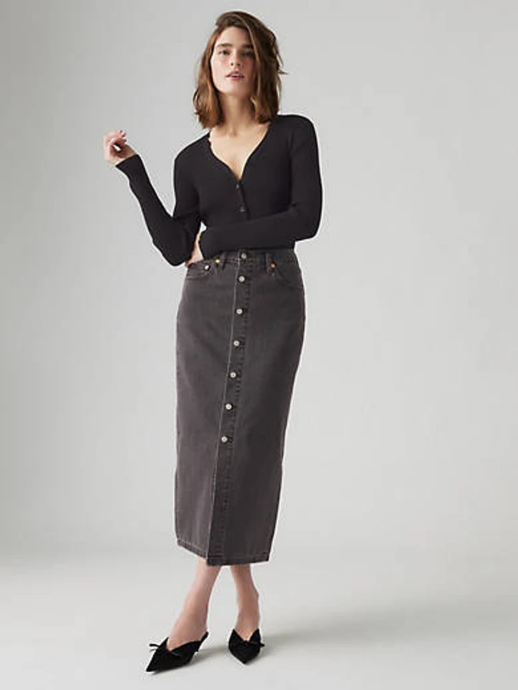 Button Midi Skirt