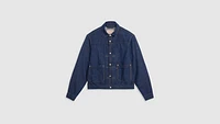 Lightweight Pleated Blouse Trucker Jacket