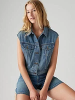 Shrunken '90s Linen+ Denim Lightweight Vest