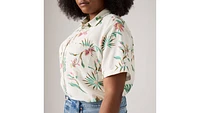Darlene Linen Blend Short Sleeve Shirt (Plus)