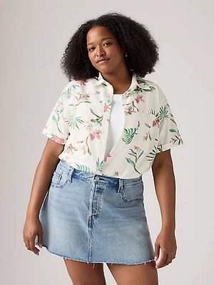 Darlene Linen Blend Short Sleeve Shirt (Plus)