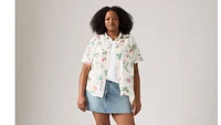 Darlene Linen Blend Short Sleeve Shirt (Plus)