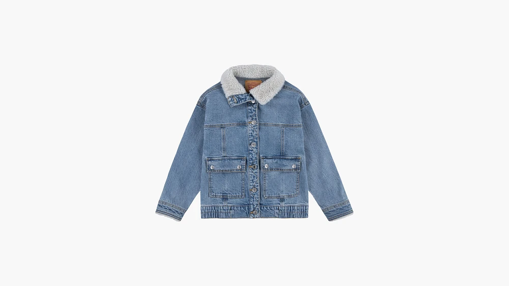 Sherpa Collar Oversized Trucker Jacket Big Girls 7-16