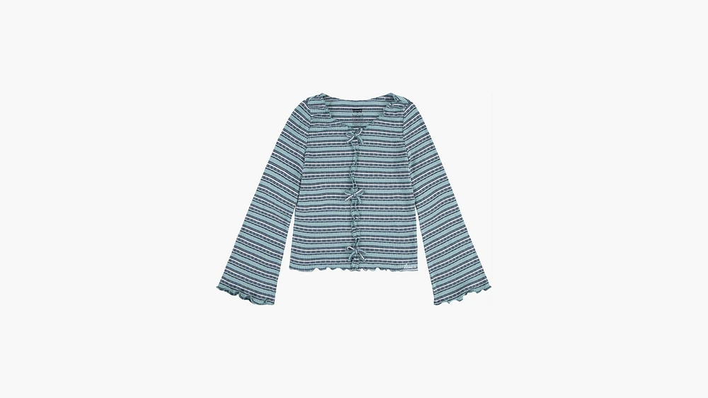 Ribbed Bell Sleeve Striped Top Big Girls 7-16