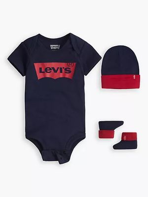 Levi’s® Logo Bodysuit, Hat and Booties Set Baby 0-6M
