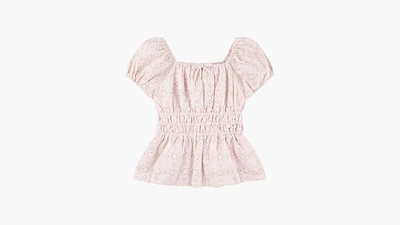 Eyelet Puff Sleeve Top Big Girls S-XL