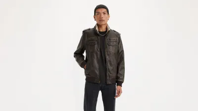 Faux Leather Sherpa Bomber Jacket