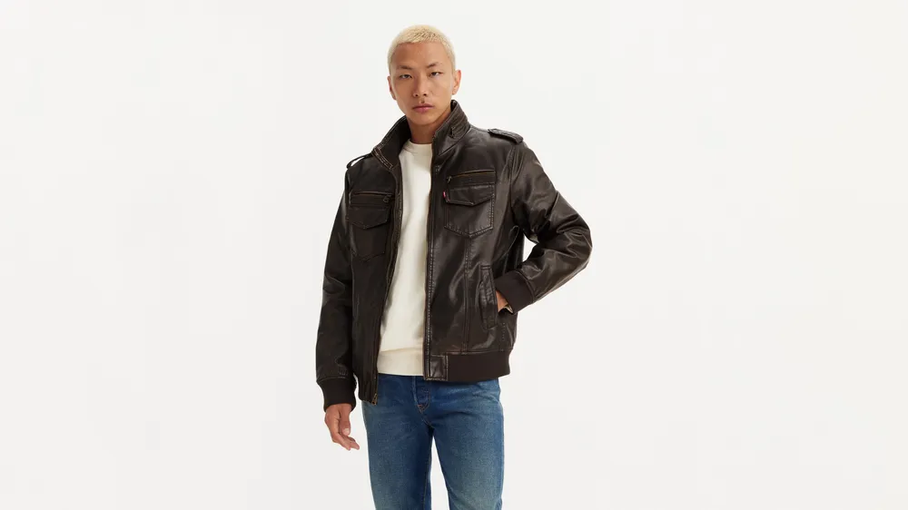 Faux Leather Aviator Bomber Jacket