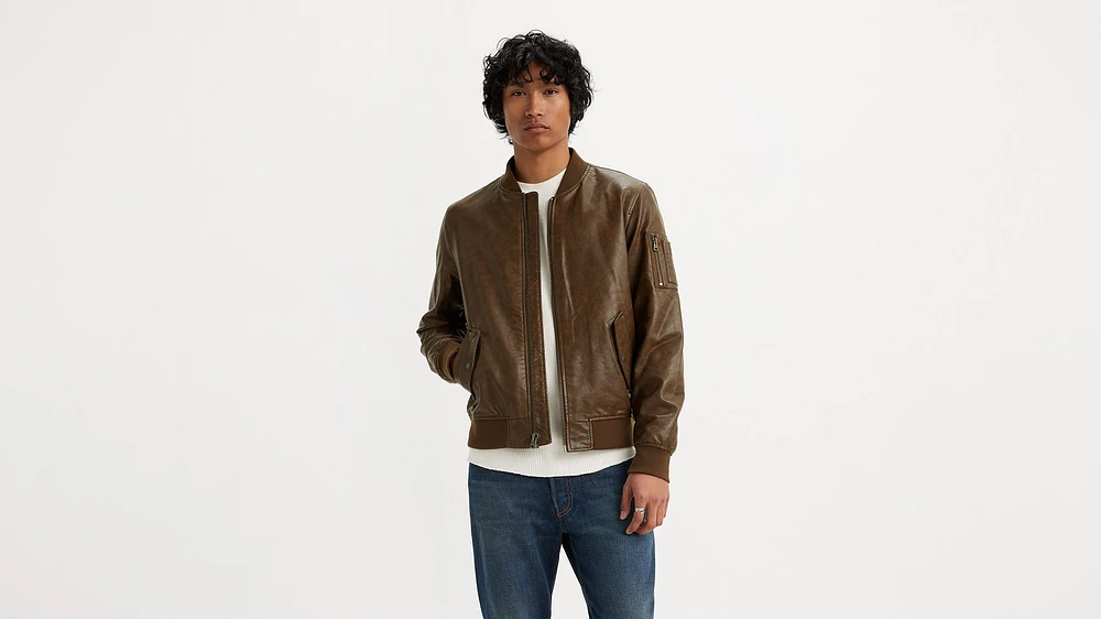 Faux Leather Varsity Bomber Jacket