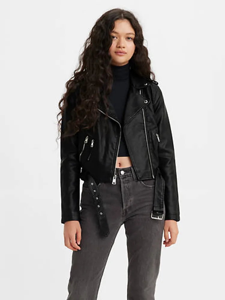 Belted Faux Leather Moto Jacket