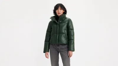 Faux Leather Puffer Jacket
