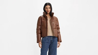 Faux Leather Puffer Jacket