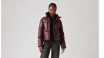 Faux Leather Puffer Jacket