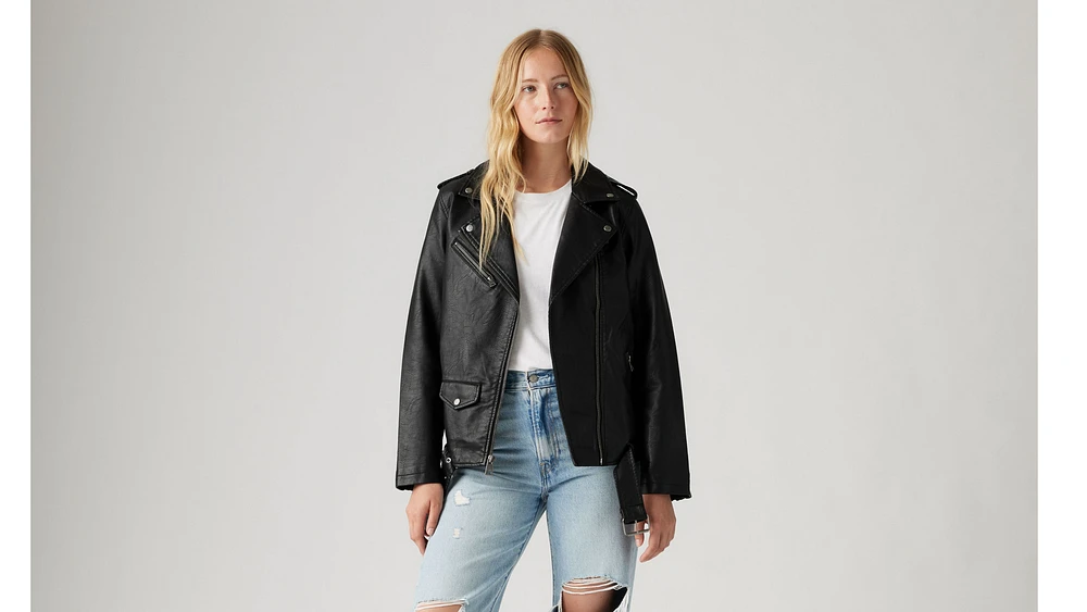 Longline Faux Leather Moto Jacket