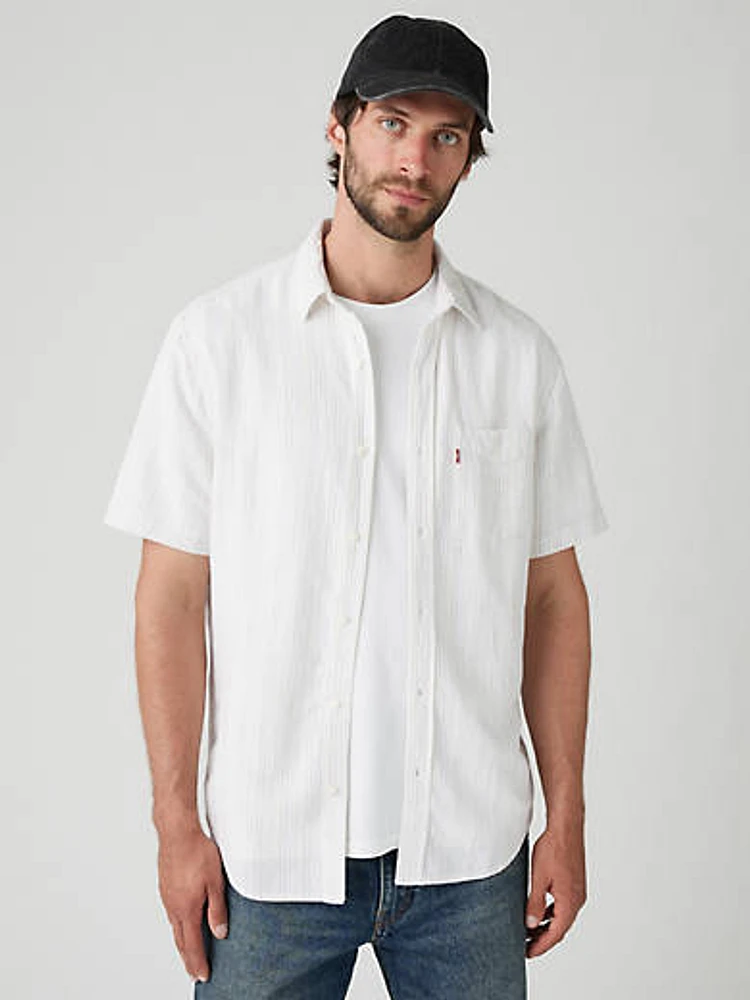 Short Sleeve Sunset Cotton Linen One Pocket Shirt