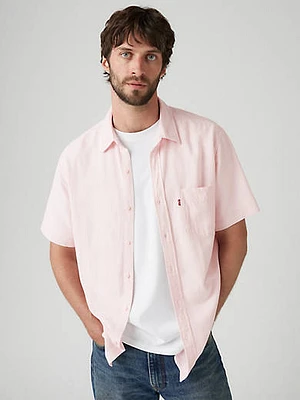 Short Sleeve Sunset Cotton Linen One Pocket Shirt