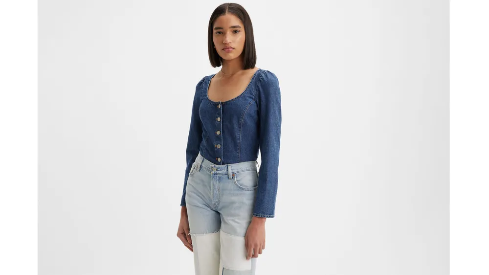 Weston Denim Long Sleeve Corset Blouse