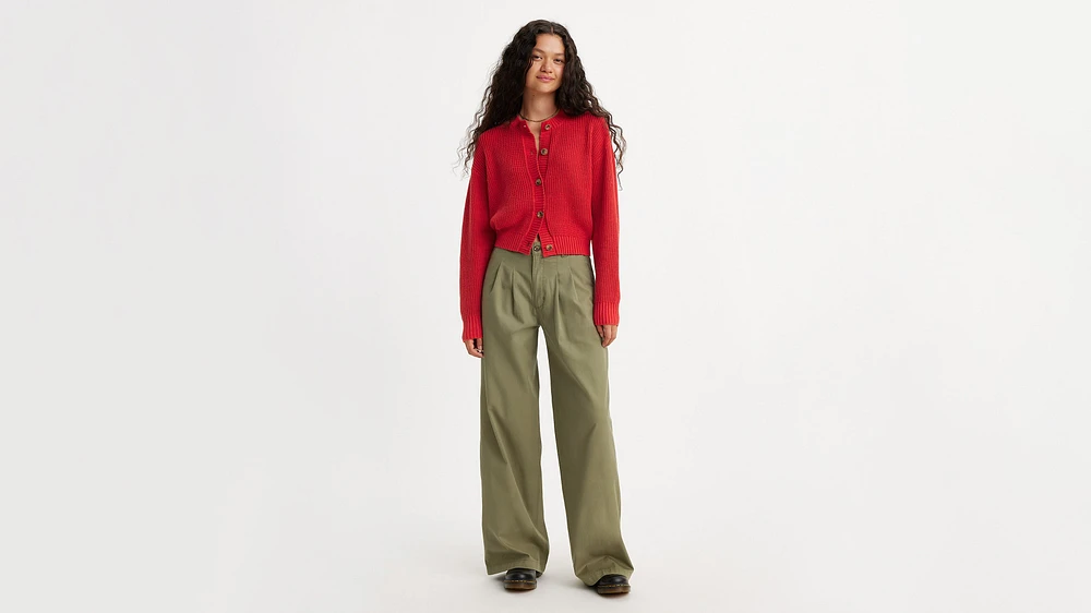Pleated Wide Leg Women's Trouser Pants