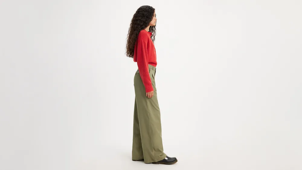 Pleated Wide Leg Women's Trouser Pants