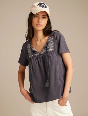 PINTUCK EMBROIDERED TUNIC