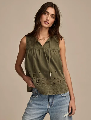 EMBROIDERED NOTCH NECK TANK