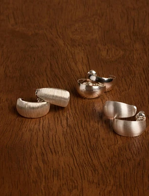 SILVER HOOP EARRING SET
