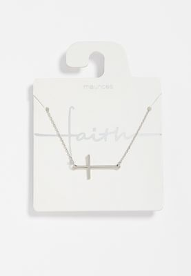 Dainty Silver Side Cross Necklace