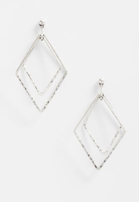 Hammered Silver Diamond Shape Drop Earrings