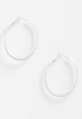 Silver Oblong Hoop Earrings