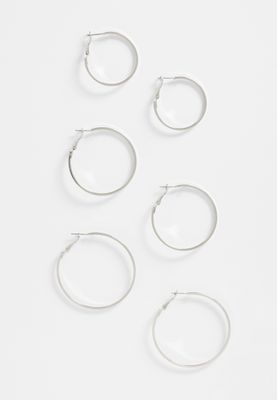 3 Pack Silver Hoop Earring Set