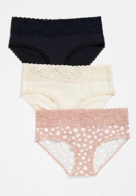 3 Pack Floral Cotton Hipster Panties