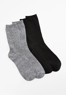 2 Pack Black and Gray Crew Socks