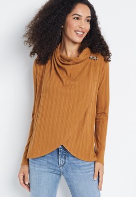 Gold Cowl Neck Button Sweater