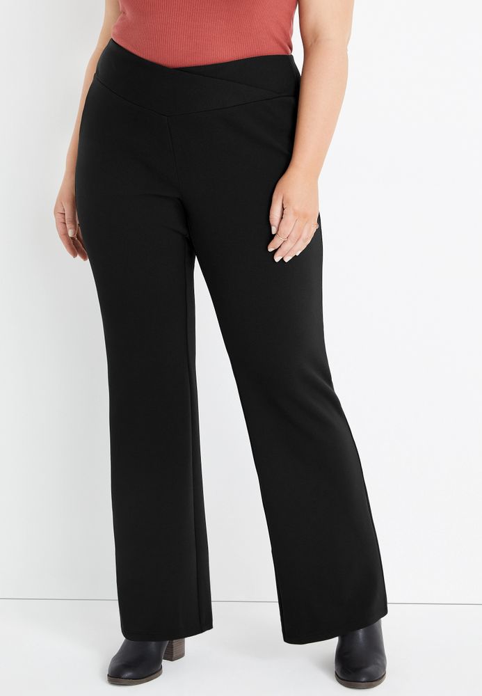 Buckle Black Pull On Flare Pleather Stretch Pant - Women's Pants in Black