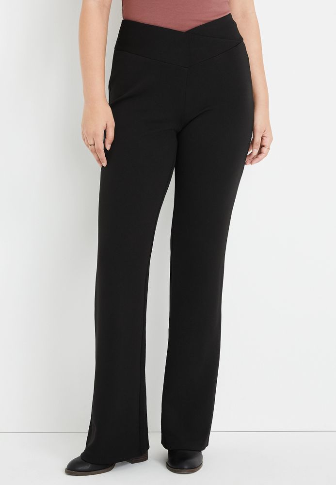 Black crossover waistband flare trousers
