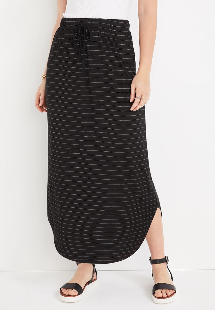Striped High Rise Black Maxi Skirt
