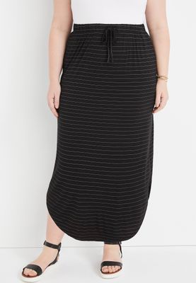 Plus Striped High Rise Black Maxi Skirt