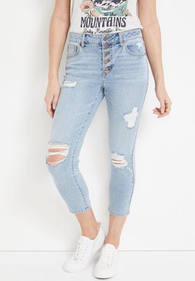 m jeans by maurices™ Straight High Rise Ripped Button Fly Cropped Jean