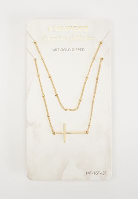 14k Gold Plated Cross Layered Necklace Set