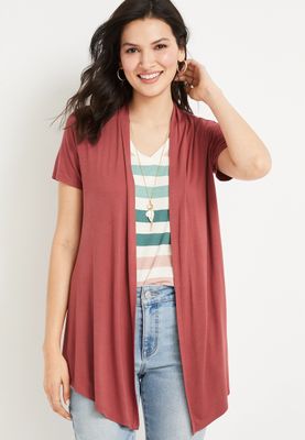 Solid Short Sleeve Waterfall Front Cardigan
