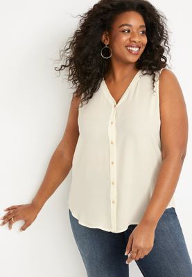 Plus Madison Solid Button Down Tank Top